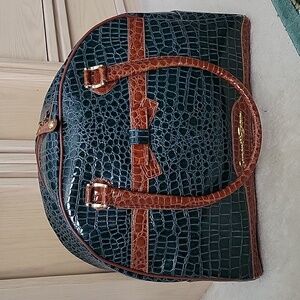 Samantha Brown Emerald Green And Caramel Brown Croc Print PVC Travel Bag